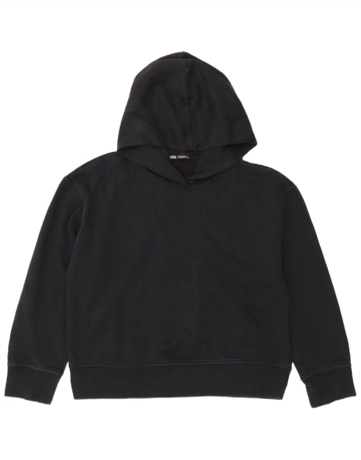 Zara Damen Übergroßer Kapuzenpullover UK 14 Mittelschwarze Baumwolle