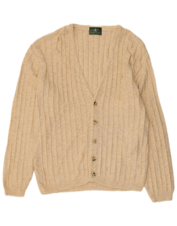 Vintage Mens Cardigan Sweater Medium Beige Cotton