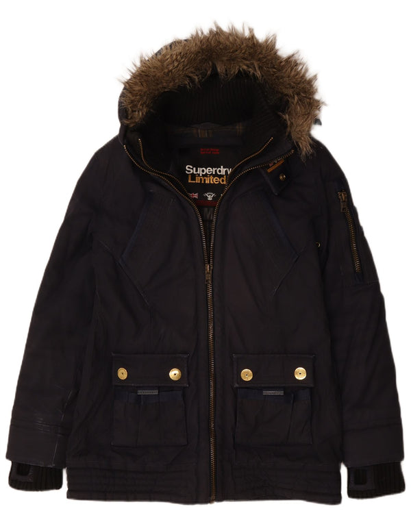 Superdry Damen-Windbreakerjacke mit Kapuze, UK 14, mittelmarineblaue Baumwolle