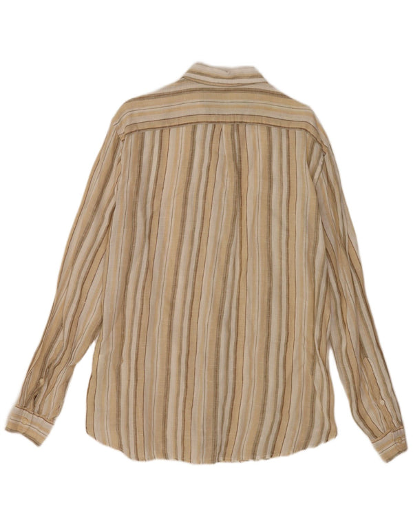 Benetton Herrenhemd Mittelbeige gestreiftes Leinen