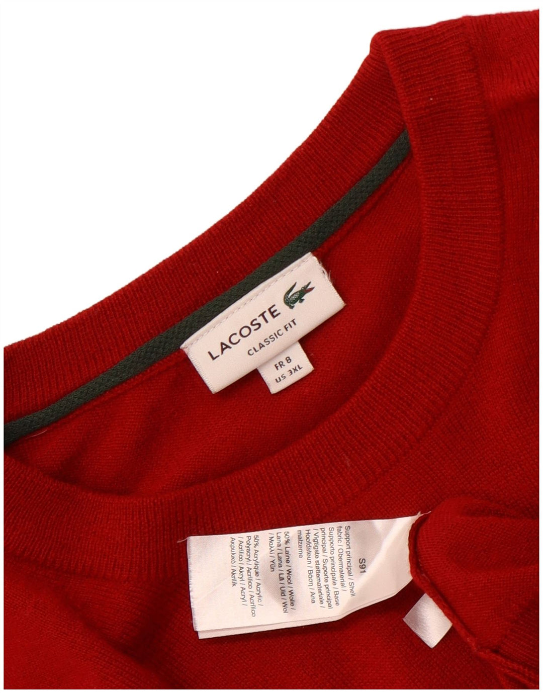 Lacoste Herren-Pullover mit klassischer Passform und Rundhalsausschnitt, Größe 8 3XL, rote Wolle