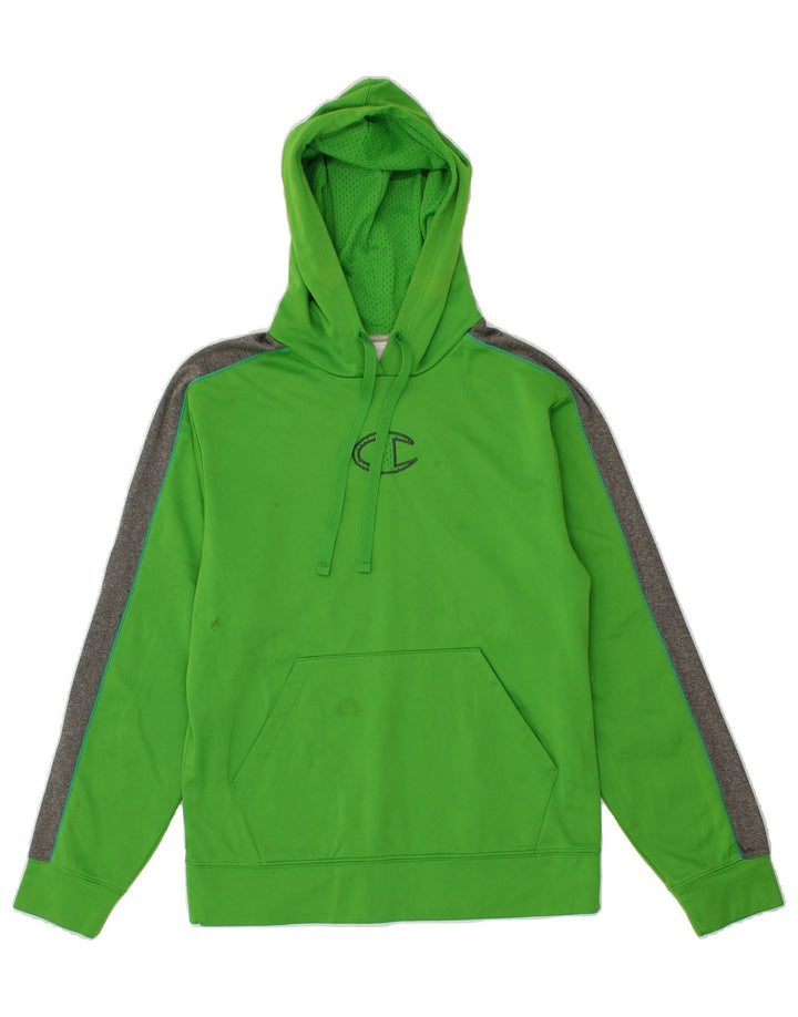 CHAMPION Mens Graphic Hoodie Jumper Medium Green Colourblock Polyester Vintage Champion and Second-Hand Champion from Messina Hembry 