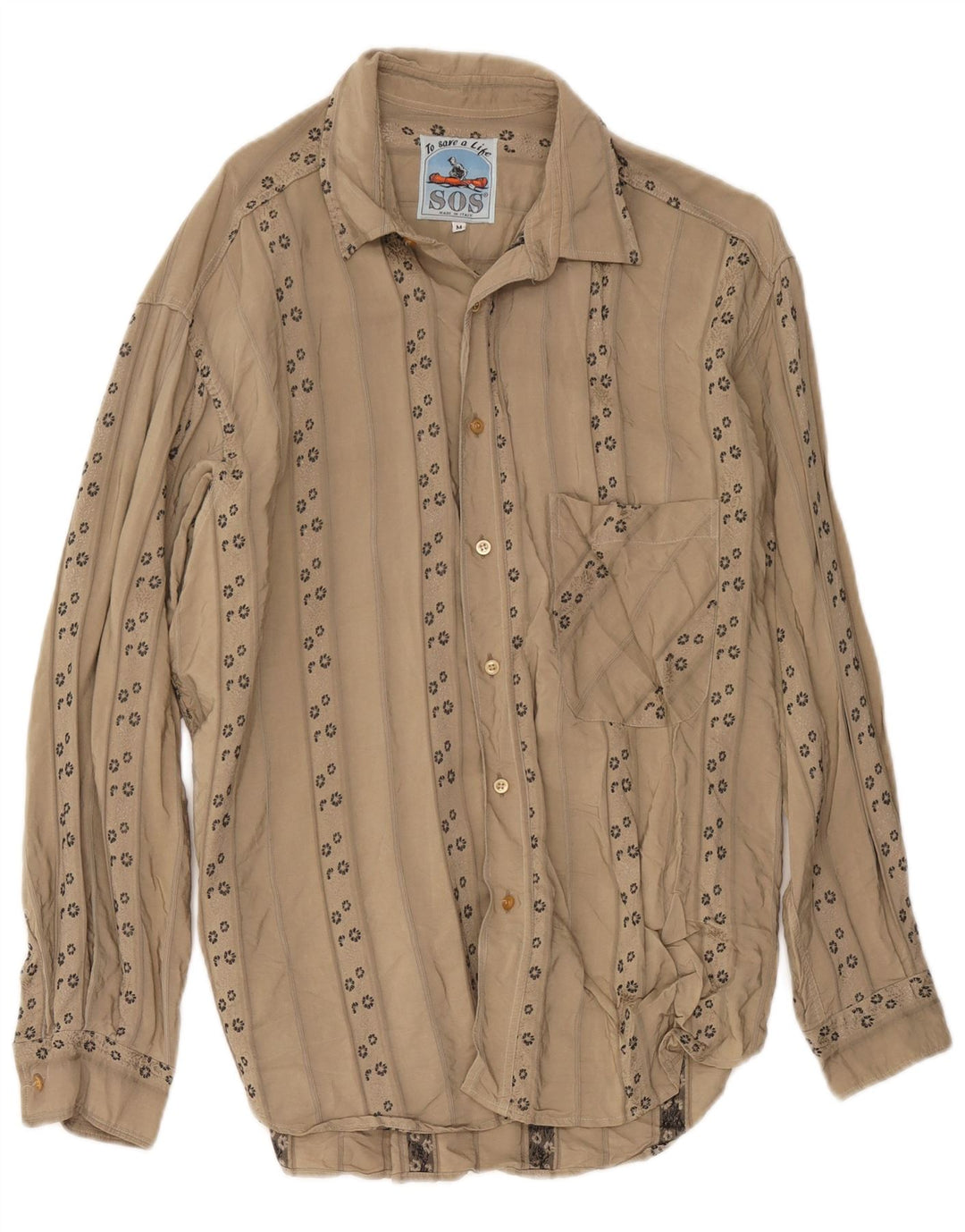 Sos Herrenhemd Mittelbeige Blumenviskose
