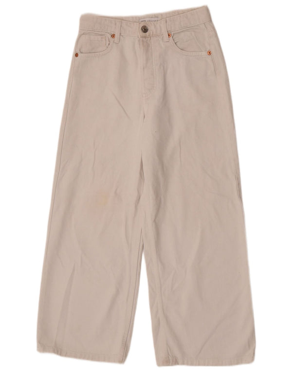 Zara Damen Crop Wide Leg Jeans EU 36 XS W26 L24 Weiße Baumwolle