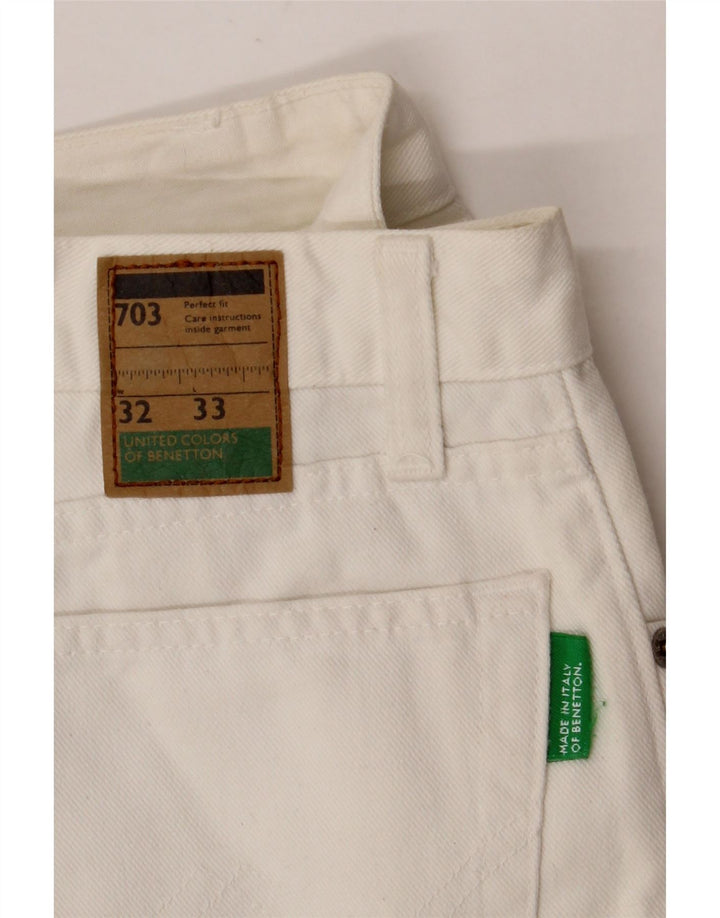 BENETTON Damen Tapered Jeans W32 L30 Weiße Baumwolle