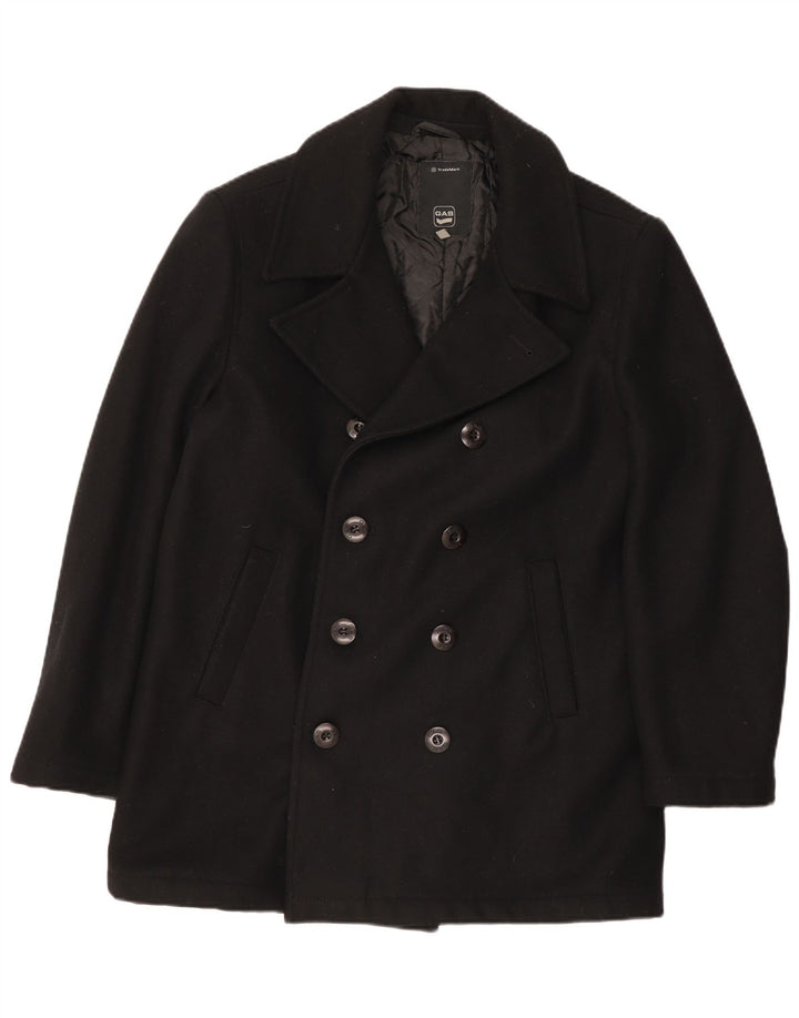 Gas Herren Zweireihiger Mantel UK 40 Large Schwarz