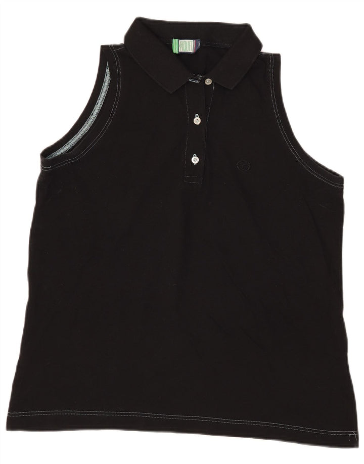 Sergio Tacchini Damen ärmelloses Poloshirt UK 12 Medium Schwarz