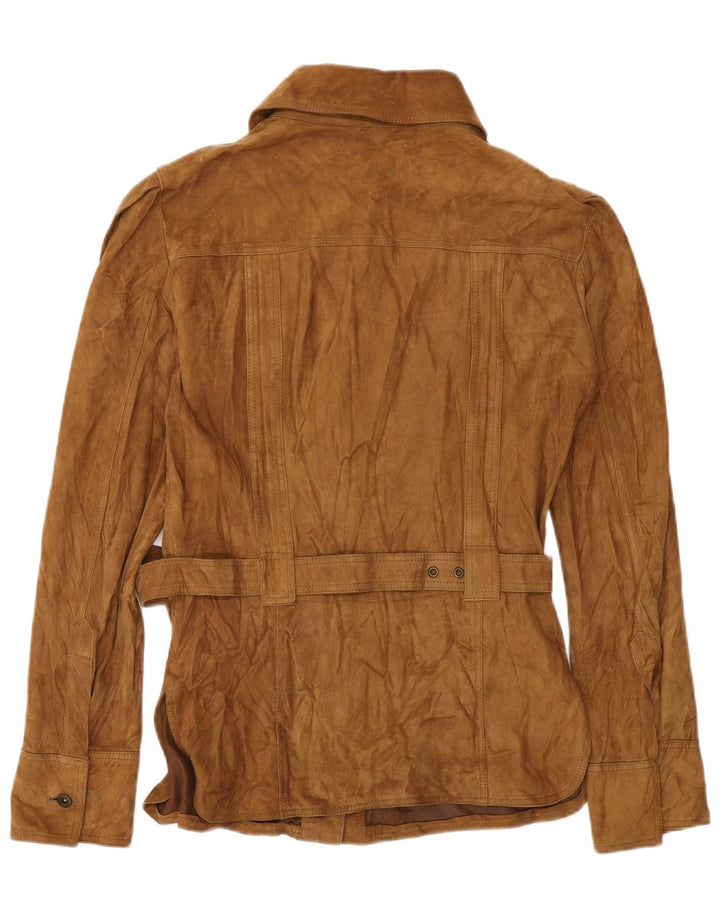 VINTAGE Damen Wildleder-Militärjacke IT 42 Mittelbraunes Leder