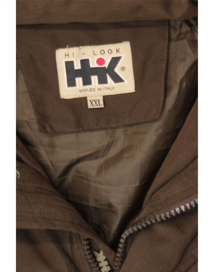 Gepolsterter Vintage-Herrenmantel mit Kapuze, UK 44 2XL, braunes Polyester