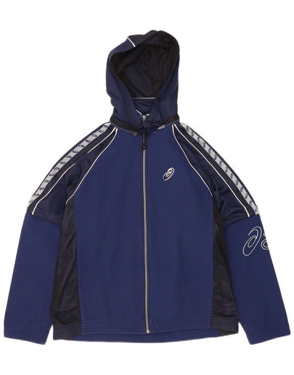 Asics Herren-Trainingsanzug mit grafischer Kapuze und Oberteil, Größe L, Blau, Farbblock