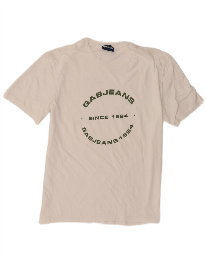 Gas Herren Grafik-T-Shirt-Oberteil Mittelweiß