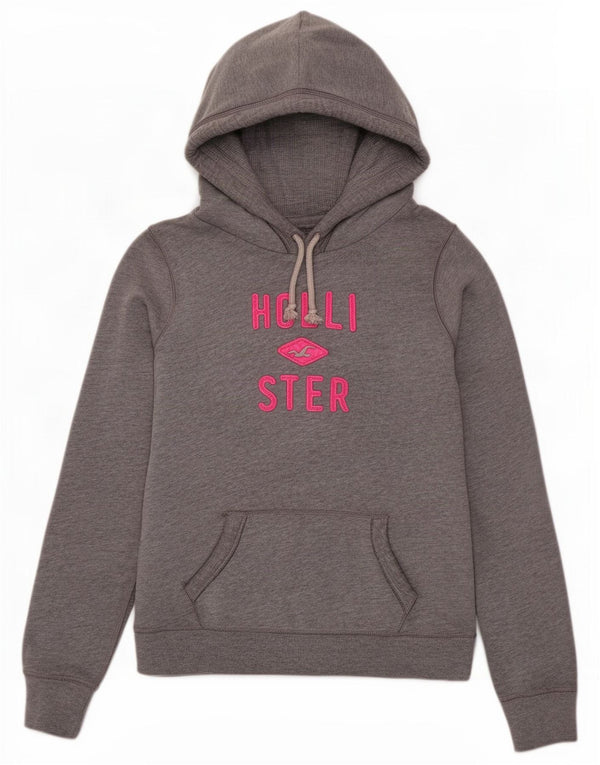 Hollister Damen Graphic Hoodie Pullover UK 16 Large Grau