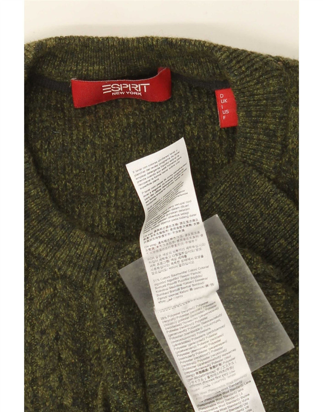 Esprit Herren-Pullover mit Rundhalsausschnitt, mittlere Khaki-Baumwolle