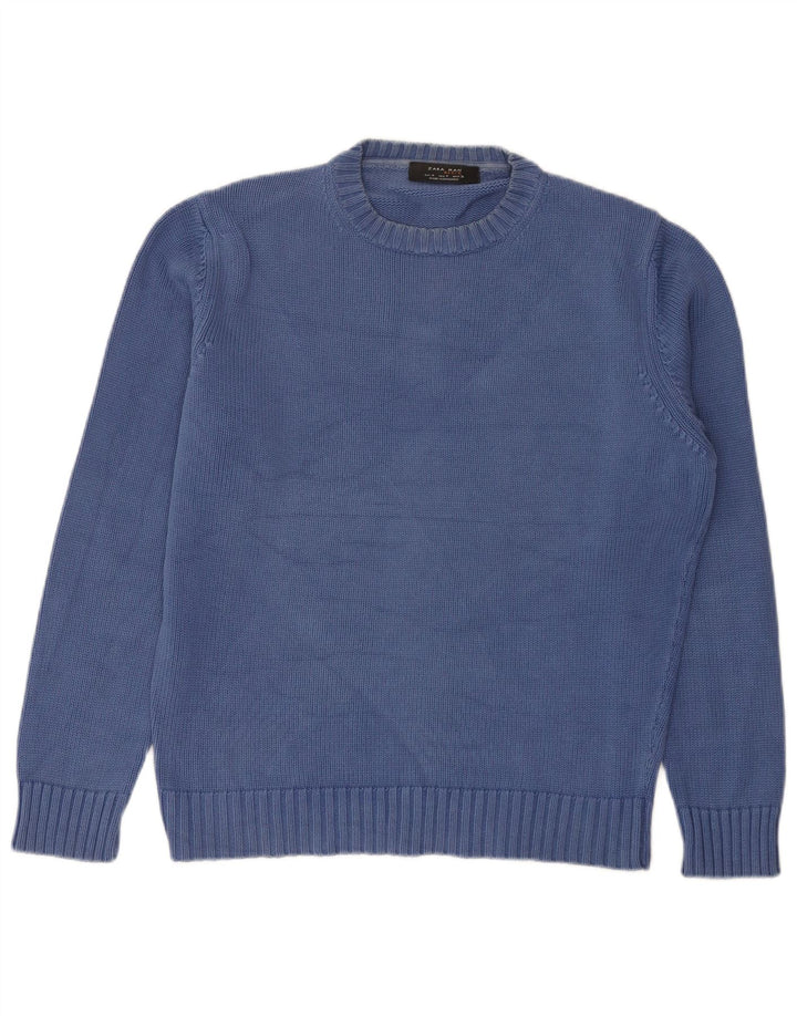 Zara Herren-Pullover mit Rundhalsausschnitt, mittelblaue Baumwolle