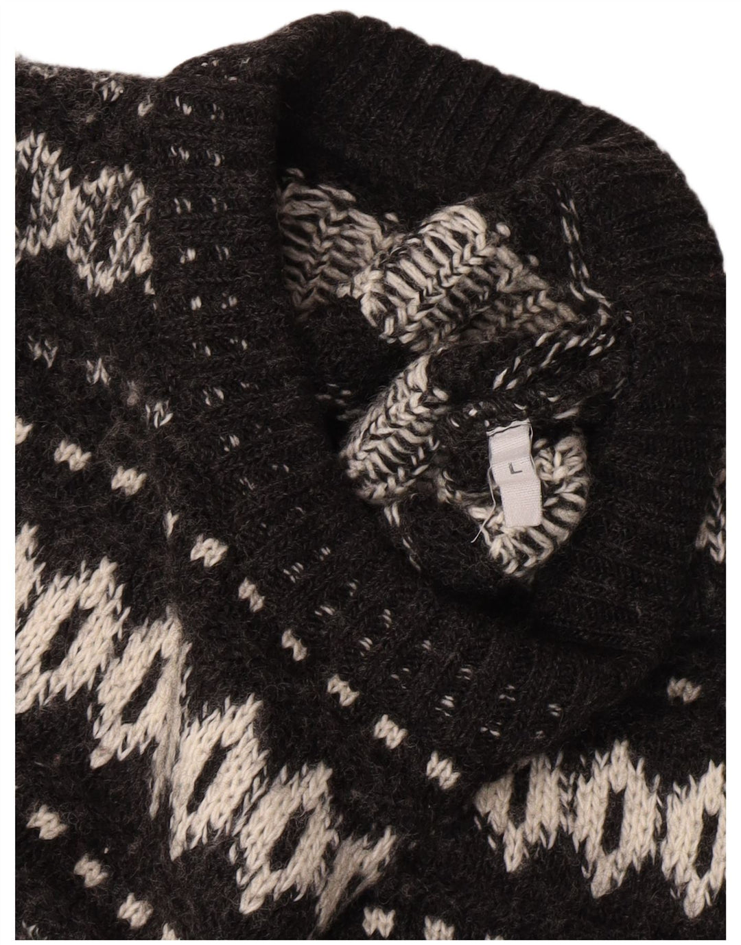 Vintage Herren Pullover mit Rundhalsausschnitt, groß, Schwarz, Fair Isle