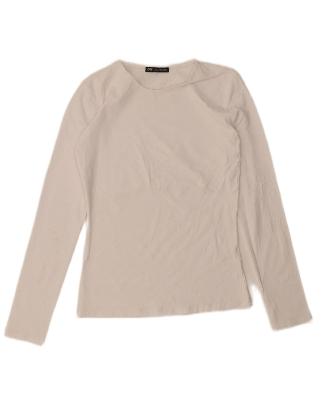 Zara Damen Top Langarm UK 12 Mittelweiße Baumwolle