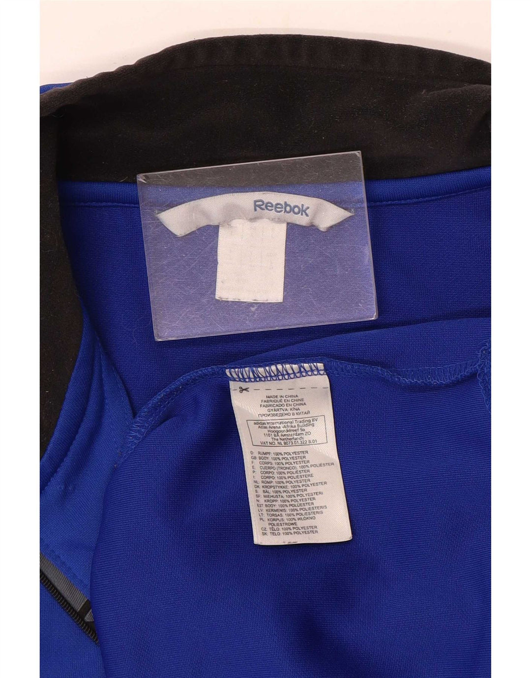 Reebok Herren-Trainingsanzug-Oberteil mit grafischem Reißverschluss und Halsausschnitt, großes, blaues Polyester