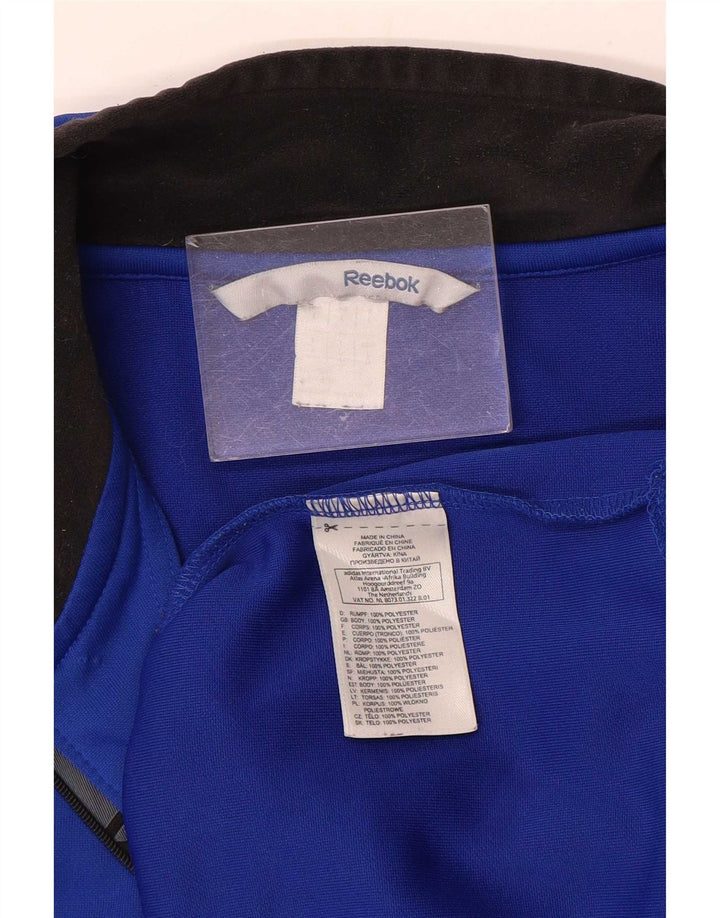 Reebok Herren-Trainingsanzug-Oberteil mit grafischem Reißverschluss und Halsausschnitt, großes, blaues Polyester