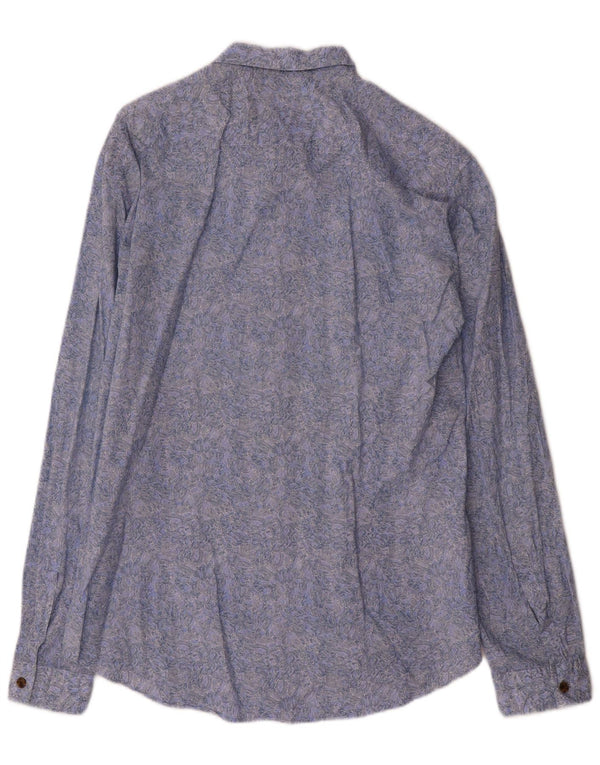 Hugo Boss Herren-Hemd mit abstraktem Muster, schmale Passform, groß, aus blauer Baumwolle