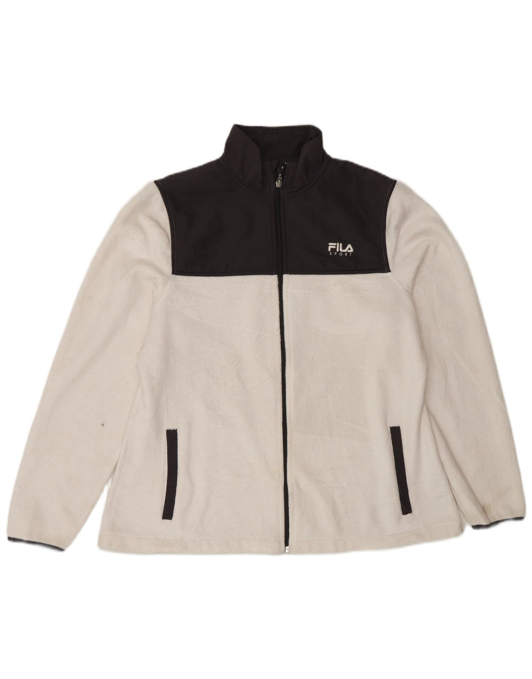 Fila Damen Fleecejacke UK 16 Large Weiß Colourblock Polyester