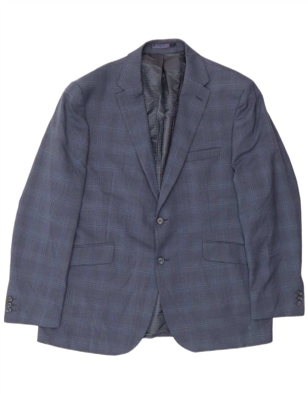 Pierre Cardin Herren 2-Knopf-Blazerjacke IT 56 3XL Marineblau karierte Wolle