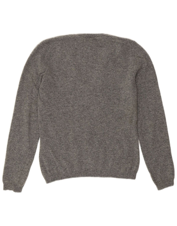 Benetton Womens V-Neck Jumper Sweater UK 12 Medium Grey Wool