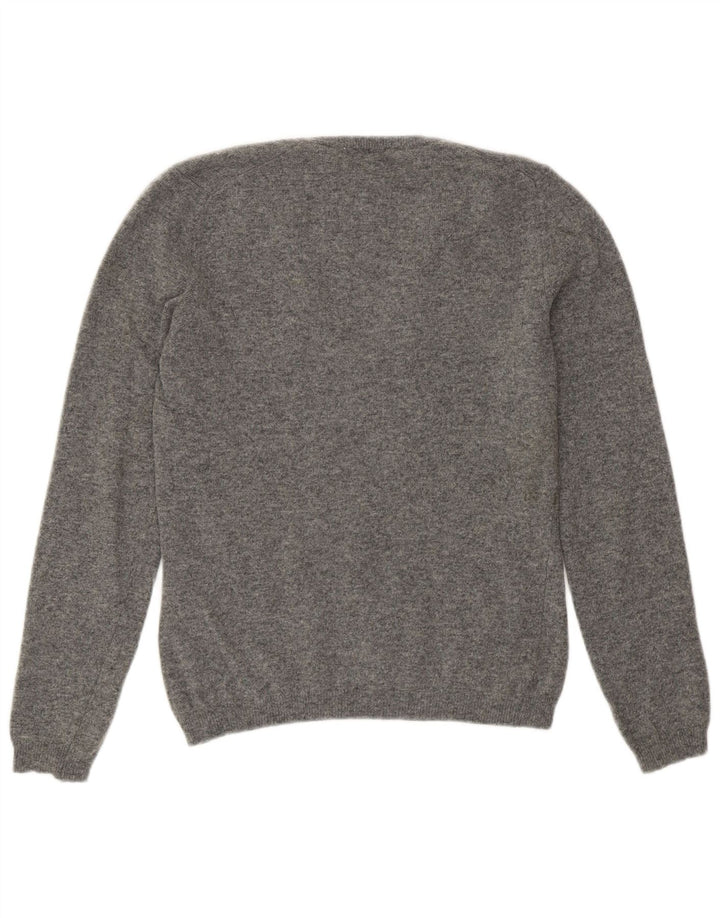 Benetton Womens V-Neck Jumper Sweater UK 12 Medium Grey Wool