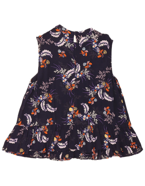 Marks & Spencer Damen ärmelloses Blusenoberteil UK 18 XL Marineblau mit Blumenmuster