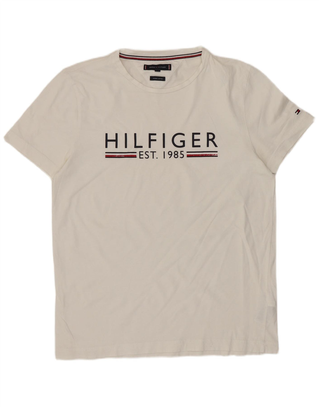 TOMMY HILFIGER Herren Grafik-T-Shirt-Oberteil aus mittelweißer Baumwolle