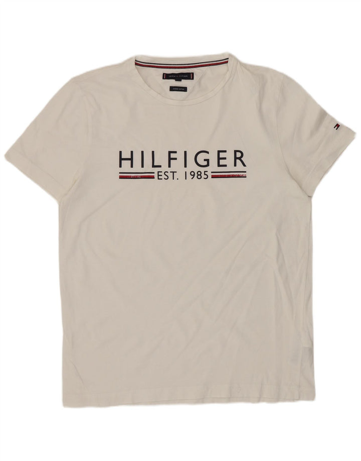 TOMMY HILFIGER Herren Grafik-T-Shirt-Oberteil aus mittelweißer Baumwolle
