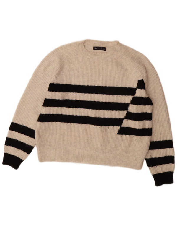Marks & Spencer Damen Pullover mit Rundhalsausschnitt, UK 14, Mittelgrau gestreift