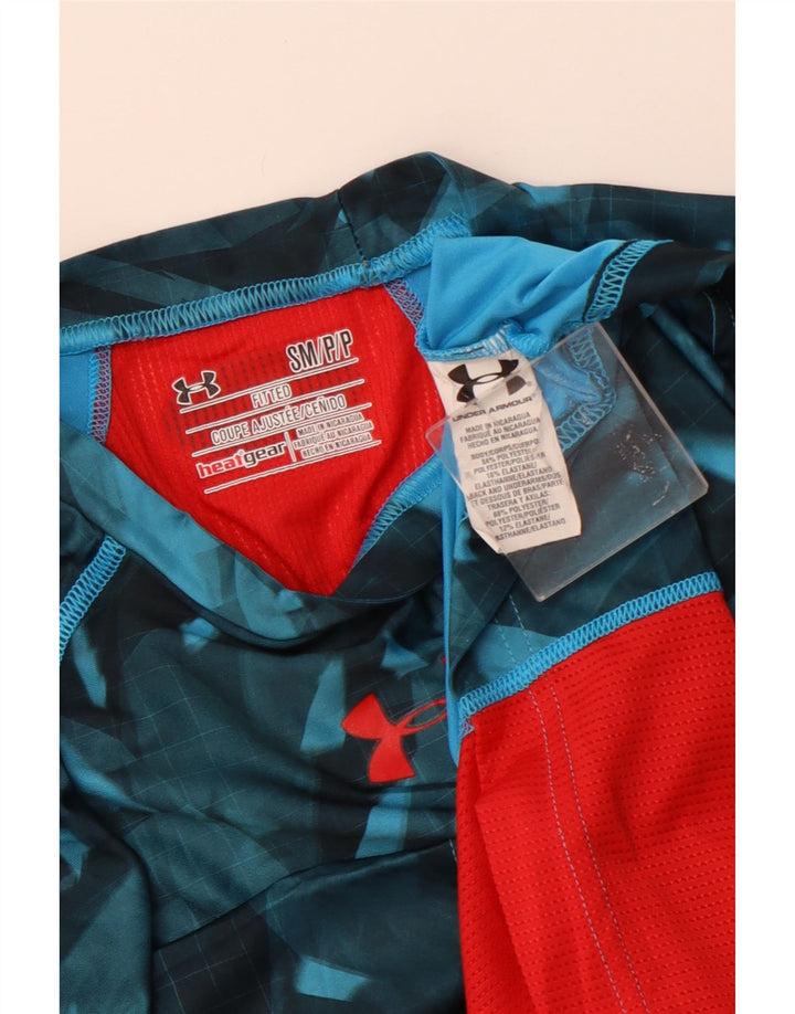 UNDER ARMOUR Herren Heat Gear T-Shirt Top Small Blau Geometrisch Polyester