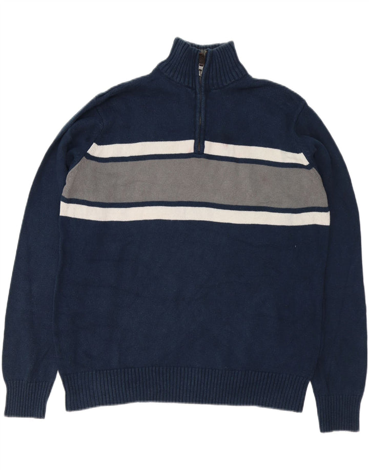 EDDIE BAUER Herren-Pullover mit Reißverschluss am Hals, groß, Marineblau, Farbblock