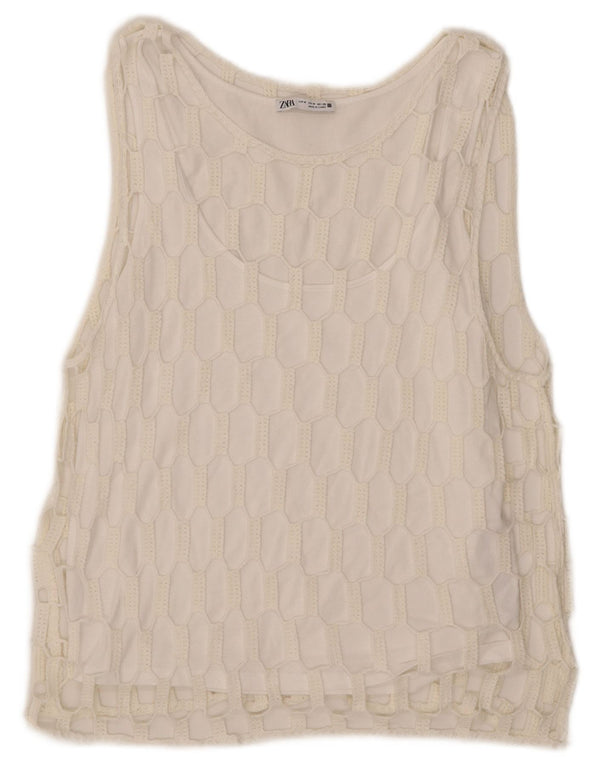 Zara Damen Strickweste Top UK 14 Mittelweiße Baumwolle