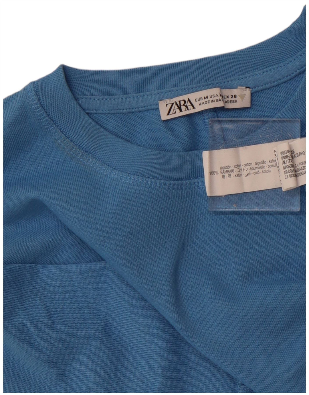 ZARA Damen T-Shirt Top UK 14 Mittelblaue Baumwolle