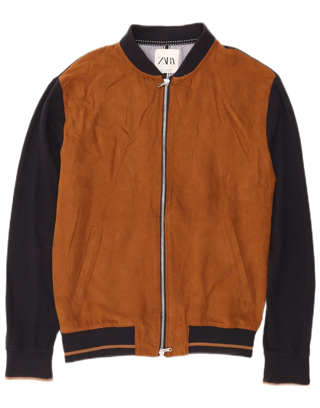 Zara Herren Bomberjacke UK 36 Small Braun Colourblock Baumwolle