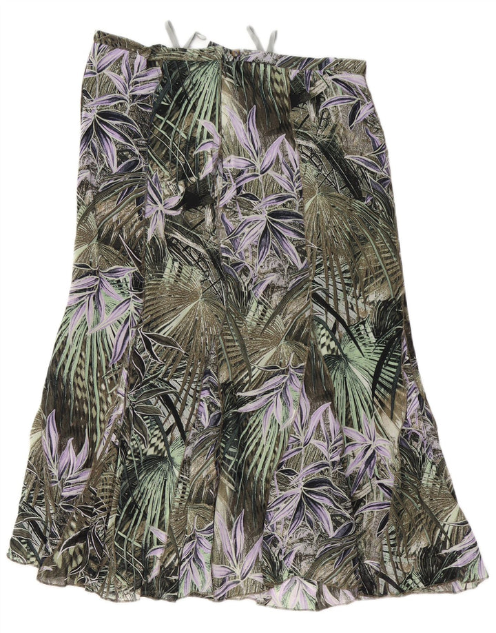 GELCO Damen Trompetenrock mit hoher Taille, UK 16, Größe L W32, grünes Blumenmuster