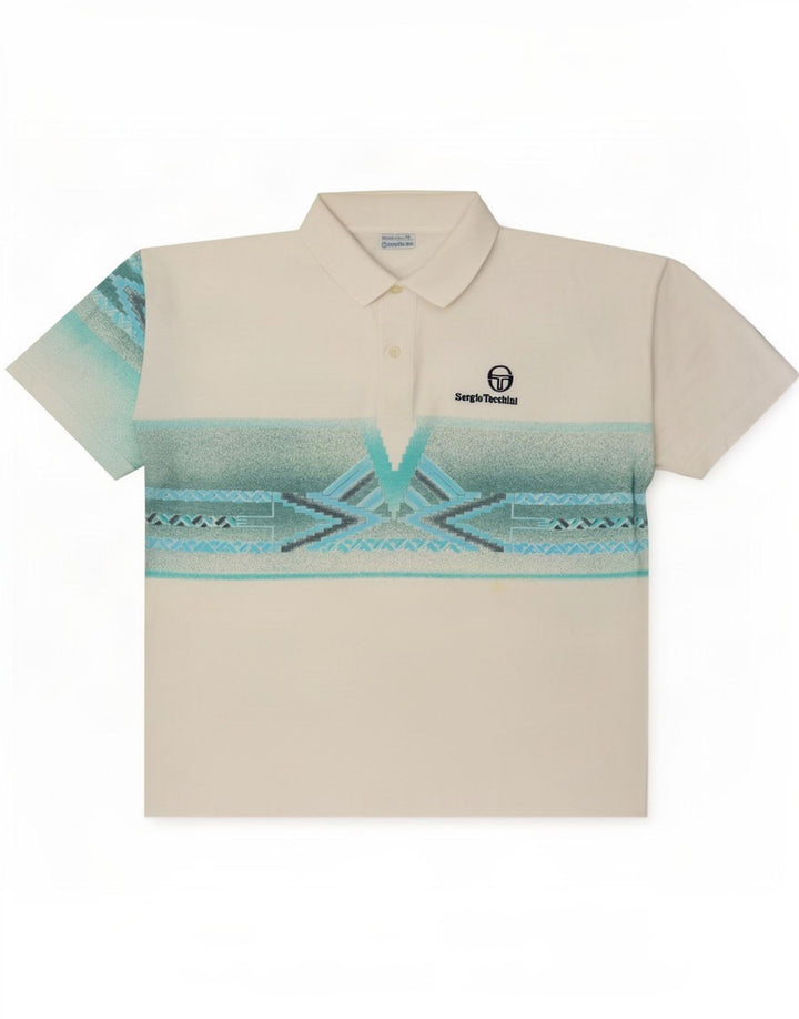 Sergio Tacchini Herren Poloshirt Mittelweiße geometrische Baumwolle