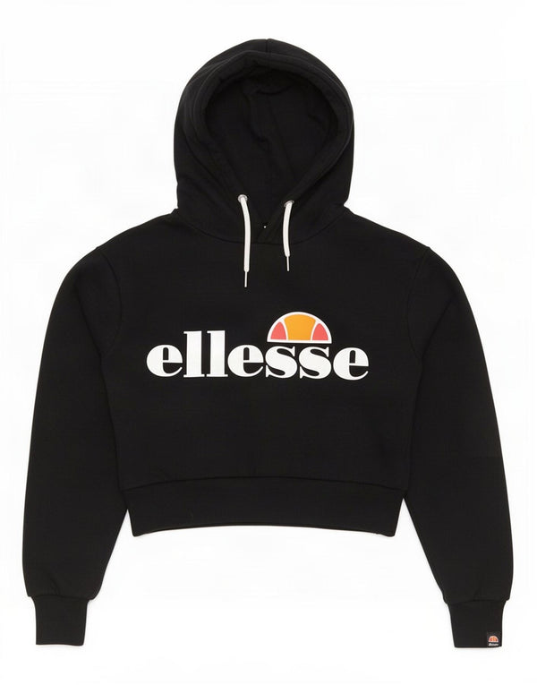 Ellesse Womens Graphic Crop Hoodie Pullover UK 8 Small Schwarze Baumwolle
