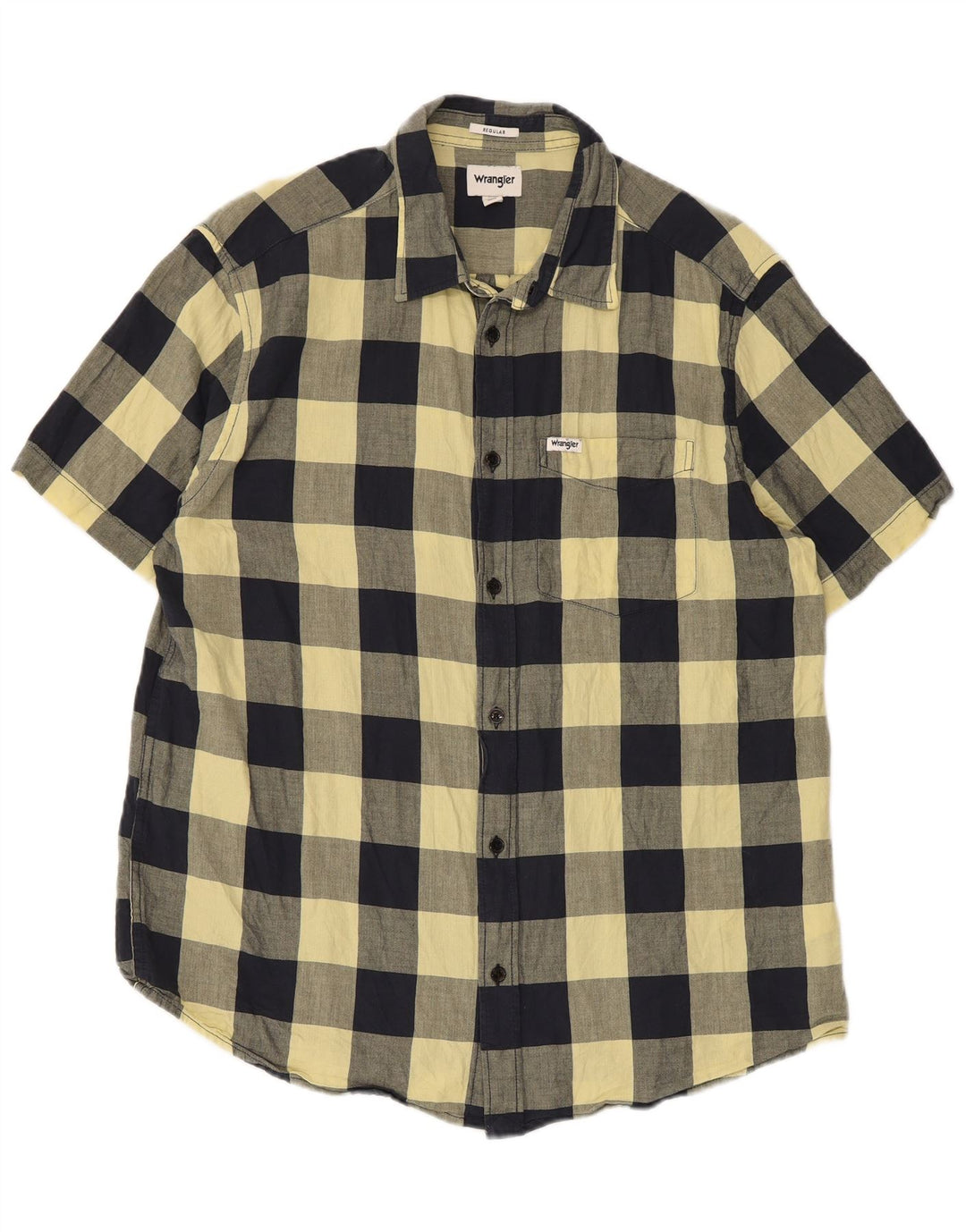 Wrangler Herren-Hemd, kurzärmelig, normale Passform, groß, gelbes Gingham-Baumwolle