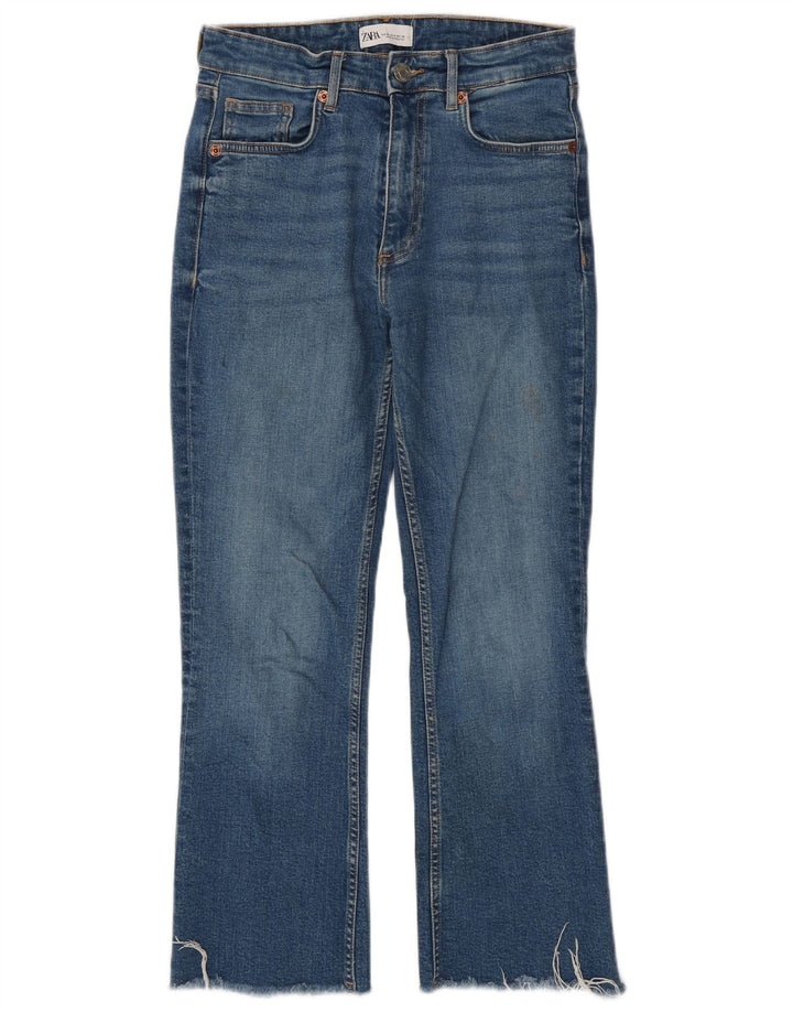 Zara Damen Crop Bootcut Jeans EU 38 Small W28 L26 Blau