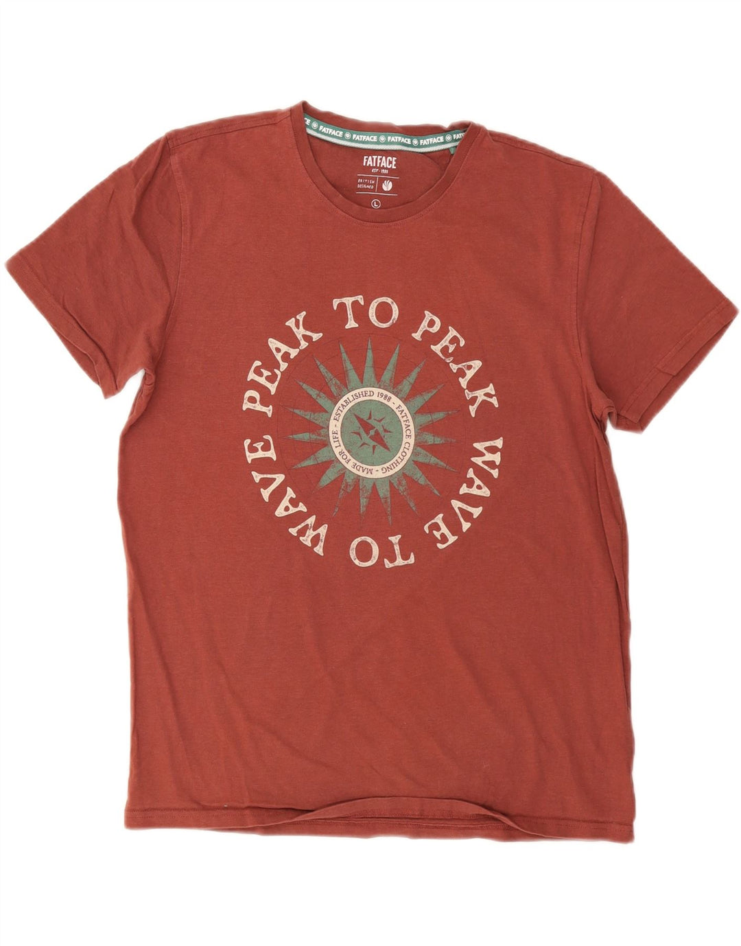 FAT FACE Herren-T-Shirt mit normaler Passform, Grafik, Größe L, aus roter Baumwolle