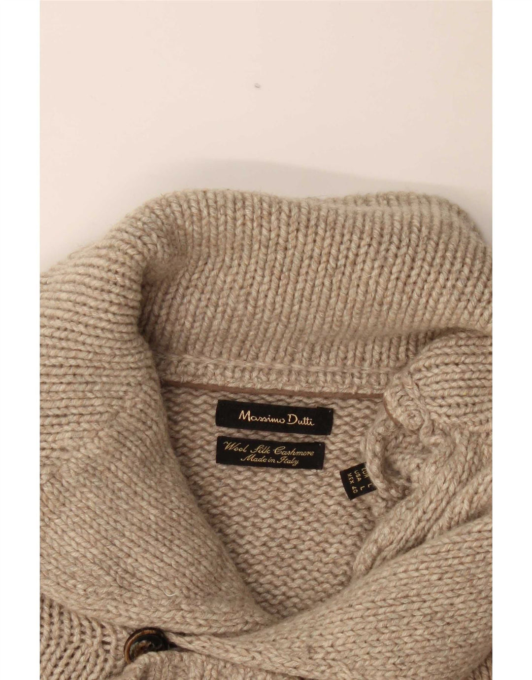 Massimo Dutti Herren-Strickjacke, große beige Wolle