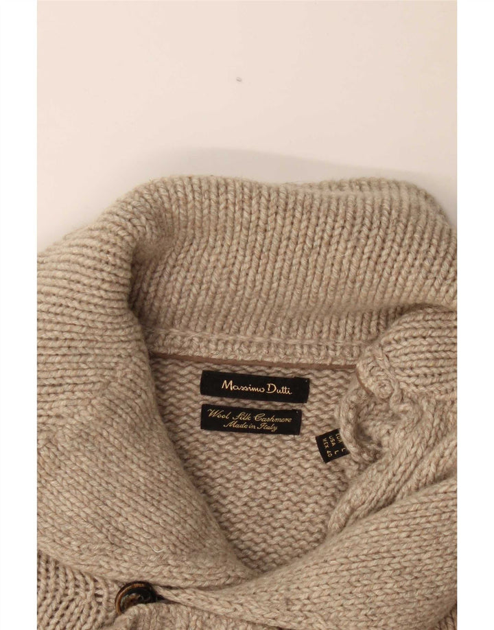 Massimo Dutti Herren-Strickjacke, große beige Wolle