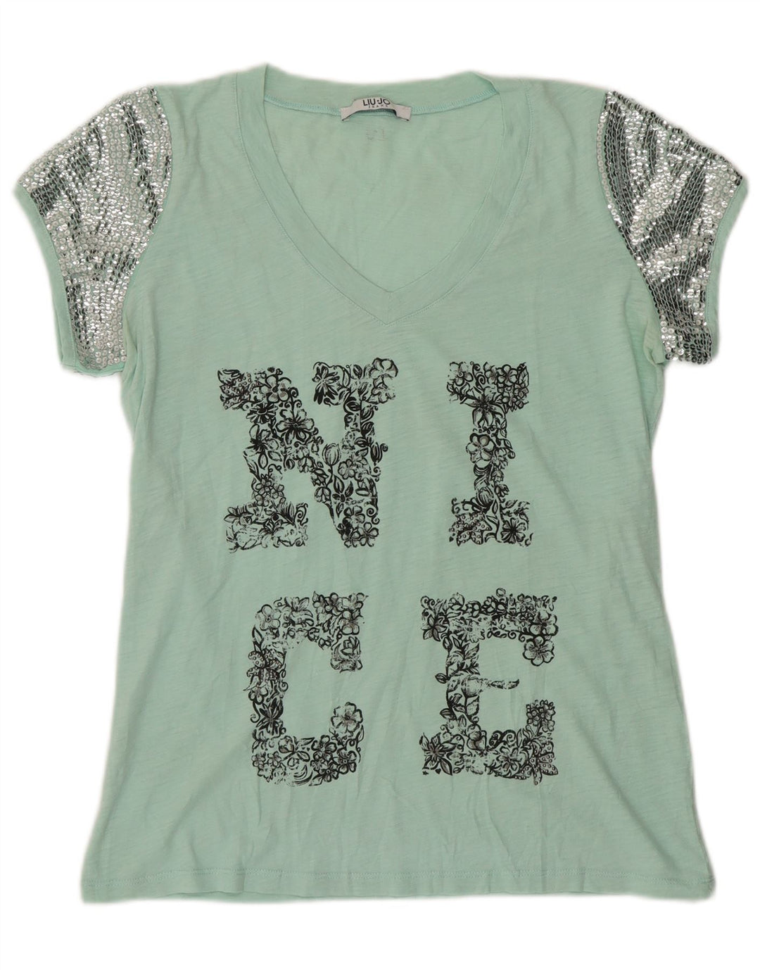 Liu Jo Damen Grafik T-Shirt Top UK 12 Mittelgrün Modern
