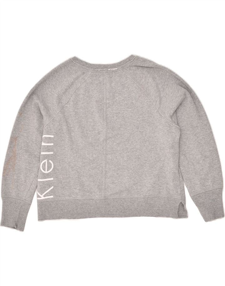 CALVIN KLEIN Womens Graphic Sweatshirt Jumper UK 14 Medium Grey Cotton | Vintage Calvin Klein | Thrift | Second-Hand Calvin Klein | Used Clothing | Messina Hembry 