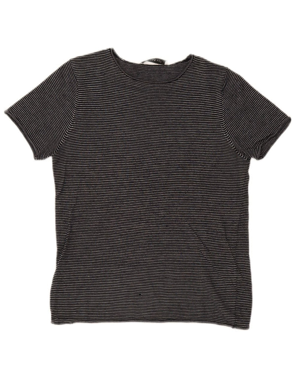 Zara Damen T-Shirt Top UK 12 Medium Marineblau gestreift