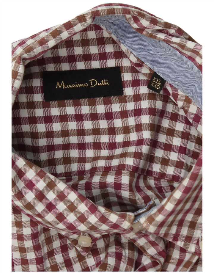 Massimo Dutti Herren Flanellhemd 2XL Burgundy Gingham