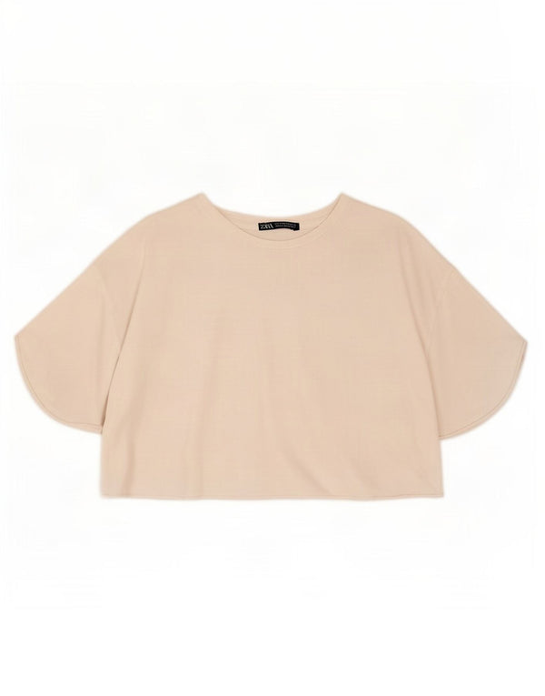 Zara Damen Crop T-Shirt Top UK 14 Mittelweiße Baumwolle