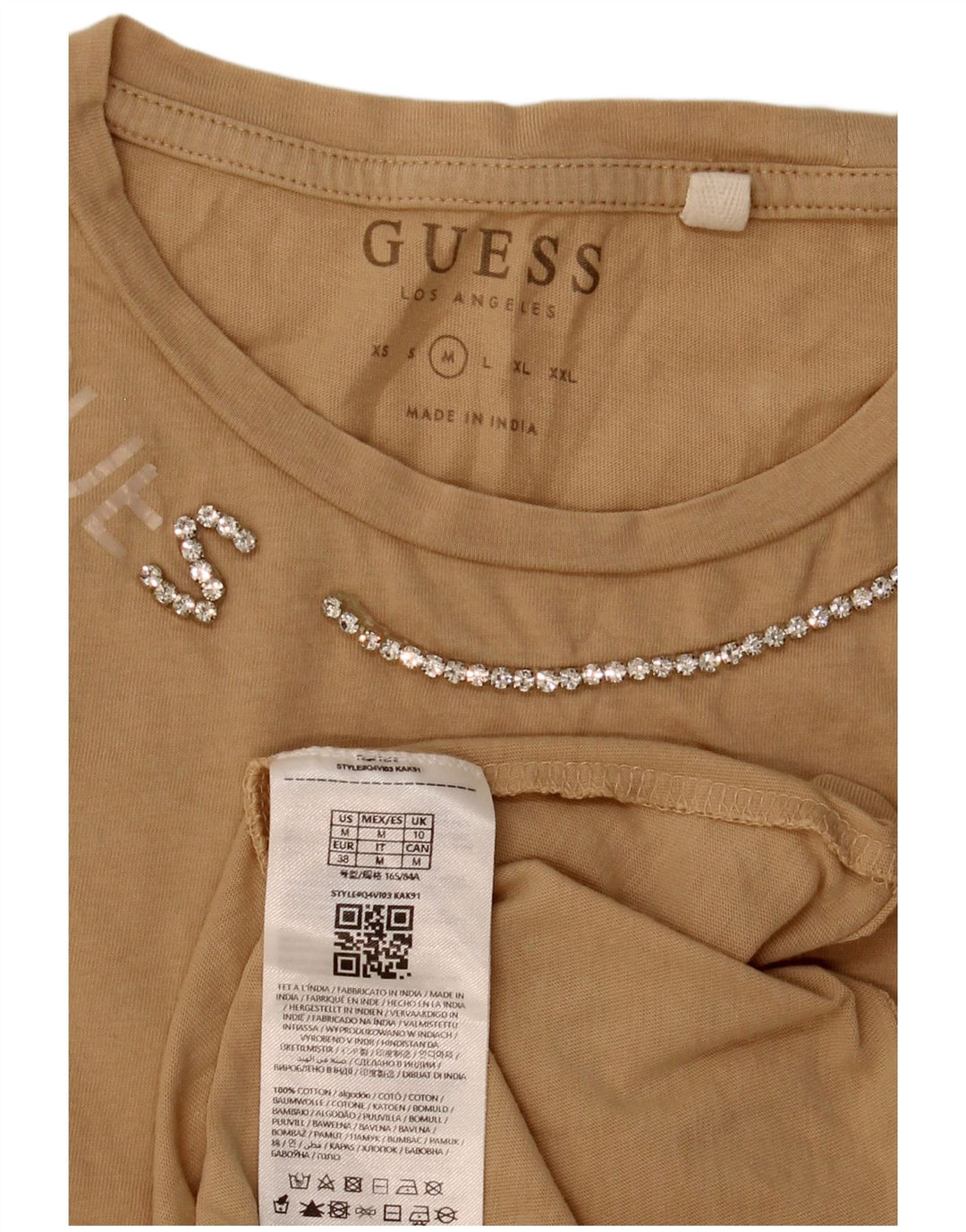 Guess Damen T-Shirt Top UK 12 Medium Beige Baumwolle